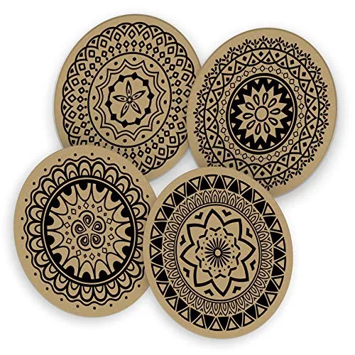 itenga 40x Bierdeckel Untersetzer aus Pappe I Mandala Kraftpapier I Braun Schwarz I rund, Ø 10,7 cm I ideal als Untersetzer bei Anlässen und Festlichkeiten