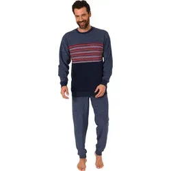 Normann Herren Frottee Pyjama Blau, Größe 50 - Herren-Nachtwäsche aus 80% Baumwolle, mit bequemem Rundhals und Bündchen für optimalen Tragekomfort, ideal für entspannte Nächte.