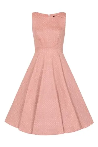 Hearts & Roses London Swing Kleid Elodie Polka Dot - Cocktailkleid mit U-Boot-Ausschnitt, eleganten Zierknöpfen und praktischen Seitentaschen – perfekt für Vintage-Liebhaberinnen!