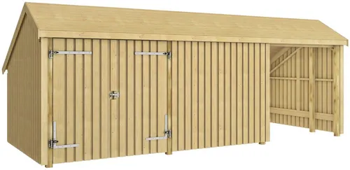 PLUS Gartenhaus Multi 248x635 cm - Geräumiges Gartenhaus mit Doppeltür, ideal für die Aufbewahrung von Gartenutensilien. Selbstmontage, inklusive Dachpappe und H-Füßen für Stabilität.