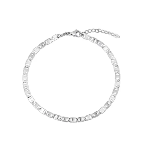 Amberta SIlber Gold Fußkettchen für Damen | Fußkette Boho für Damen | Sommer Schmuck Fußkette, Fußkette Verstellbar Perlen Herz Kordel: 4 mm Marinakette Silber