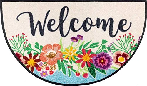 wash+dry Fußmatte Round Welcome Blooming 50x85 cm - Hochwertige Fußmatte für innen und außen, waschbar bis 60°C, rutschfest und trittschalldämmend - ideal für Allergiker und Tierbesitzer.