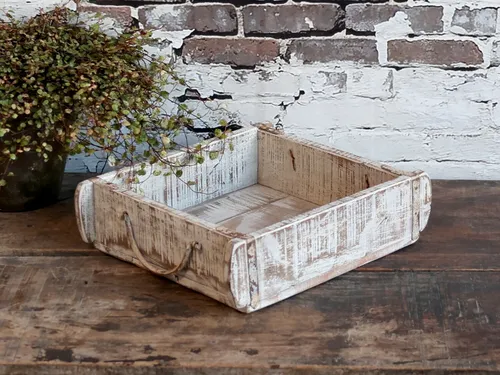Alte Backsteinform Holzkiste Aufbewahrung Alt Weiß Antique Quadratisch 30 x 26 x