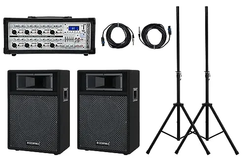 Pronomic StagePower PM83-110 PA Set - Kompakte Gesangsanlage mit Powermixer - PA Komplettset mit 300 Watt Powermixer, USB/SD/Bluetooth MP3-Player und 10