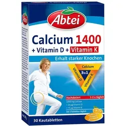 Abtei Calcium 1400+Vitamin D3+K - Starke Knochen für jedes Alter - Nahrungsergänzungsmittel mit 1400 mg Calcium und Vitamin D3, unterstützt die Knochendichte und Muskelfunktion für ein gesundes Leben bis ins hohe Alter.