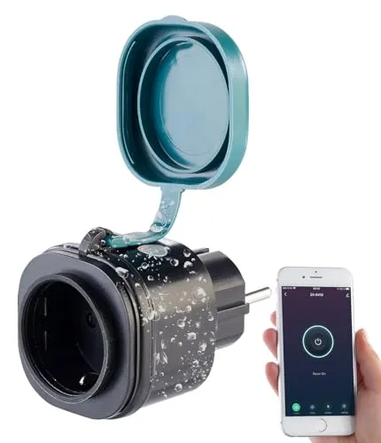 Luminea Home Control Elesion Steckdose: Outdoor-WLAN-Steckdose mit Energiekostenmesser, App, 3.680 Watt (16 A) (Zeitschaltuhr außen WLAN, Zeitschaltuhr Außenbereich, Weihnachtsbeleuchtung)