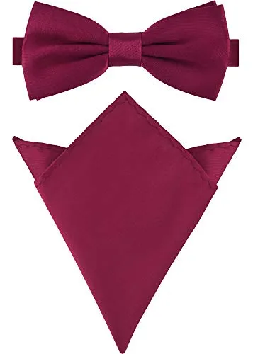 Ladeheid Herren Schmale Fliege & Einstecktuch Set M/P (12cm x 6cm, 22cm x 22cm, Weinrot)