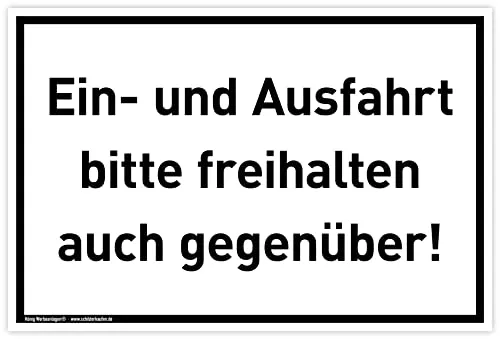 Schild Ein- und Ausfahrt | 30 x 20 cm | wetterfestes PVC-Schild mit UV-Schutz | weiß | bitte freihalten auch gegenüber | Durchgang verboten, Durchfahrt verboten