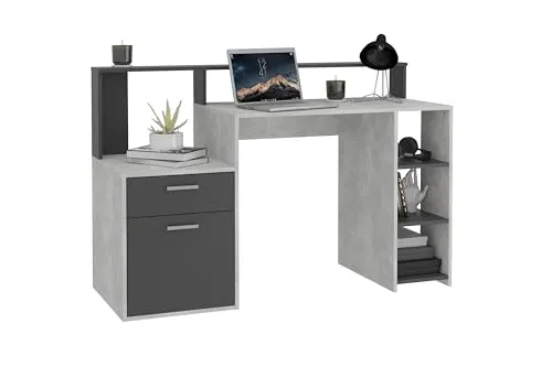 Schreibtisch BOLTON in Beton LA - Anthrazit - 138,5x91,6x53,5cm - Der Schreibtisch BOLTON vereint modernes Design und Funktionalität. Mit seinen großzügigen Maßen und praktischem Stauraum ist er ideal für Ihr Büro oder Arbeitszimmer. Hochwertige Materialien garantieren Langlebigkeit und Stil.