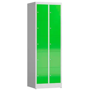 Schließfachschrank Fächerschrank 10 Fächer 180x60x50cm lichtgrau/gelbgrün - Robuster Schließfachschrank mit 10 Fächern, ideal für Umkleiden und Pausenräume. Langlebige Stahlkonstruktion, komplett verschweißt, kein Montageaufwand erforderlich.