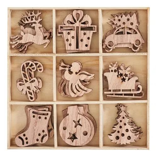 VBS Streuteile Christmas in Holzbox ca. 3,5 cm, 36 Stück, Sperrholz, Streudekoration, ideal zum Basteln, Deko zum Streuen