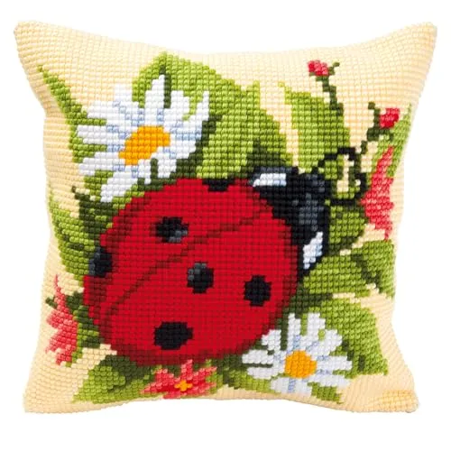 Vervaco Kreuzstich Stickpackungen Kissen Set – Marienkäfer DIY für Anfänger - Vorbedruckte Kreuzstich-Sets mit allem, was Sie brauchen! Einfache Anleitung und hochwertige Materialien für kreatives Arbeiten und entspannende Stunden.