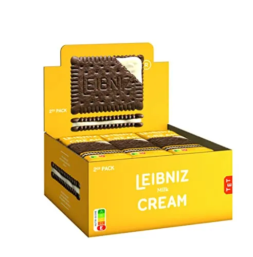 LEIBNIZ Cream Milk - Thekenaufsteller mit 2 Kakaokeksen - Kekse mit süßer Milchcremefüllung, knusprig außen und cremig innen. Ideal für den Verkauf im Handel, mit 18 Portionspackungen für Genuss unterwegs.