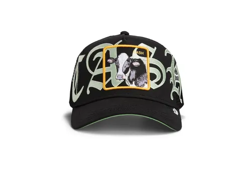 GOORIN Bros. Old English Cash Trucker Cap - Schwarz - Stylische Trucker Cap mit Kuh-Motiv und klassischem Design. Ideal für den täglichen Gebrauch und perfekt für jeden Anlass. Einheitsgröße mit Druckknopfverschluss für optimalen Sitz.