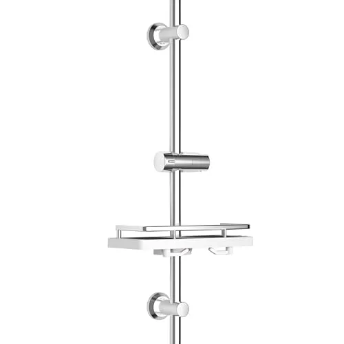 JOHO Dusche Brausestange Edelstahl mit Duschkopfhalter und Variable Wandbefestigungen, bestehende Bohrlöcher nutzbar, Duschstange 70 cm mit Duschablage, Chrom