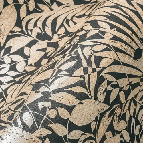 A.S. Création Tapete Floral Gold Schwarz THE BOS 388313 Vliestapete Tapete Pflanzen 10,05 m x 0,53 m Made in Germany