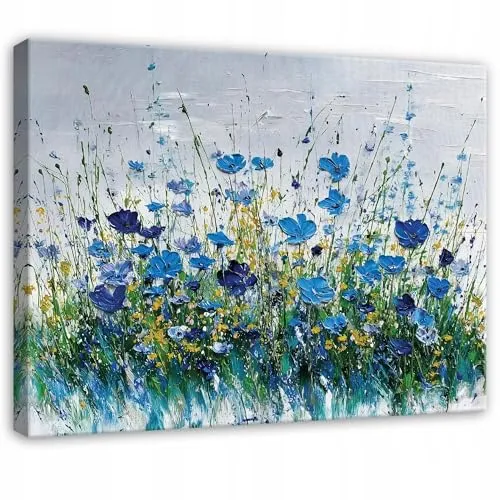 WallArena - Leinwand Bilder - Blumen - 120x80 cm Leinwandbilder - Bild auf leinwand - Wandbild XXL groß Wandbilder für Wohnzimmer Schlafzimmer Wohnzimmerbilder Modern kunstdruck - Blau Blume Wiese