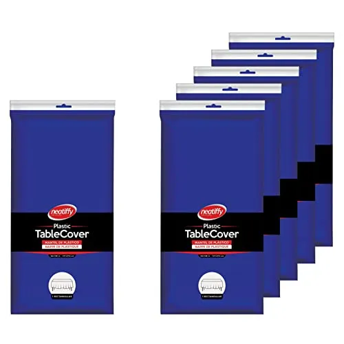 Neatiffy 137 cm x 274 cm 6er-Pack rechteckige Tischdecken aus Kunststoff für Picknick-/Camping-/Party-/Bankett-Tischdecken. Einweg-/Mehrwegtischdecken Blau