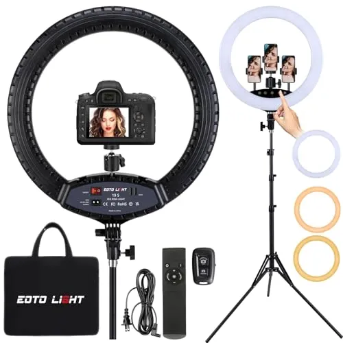 EOTO LIGHT 48,3 cm LED-Ringlicht mit Stativ, Touch-Panel für Make-up-Studio, Porträt, YouTube, Vlog, Videoaufnahmen, mit Tragetasche und Fernbedienung