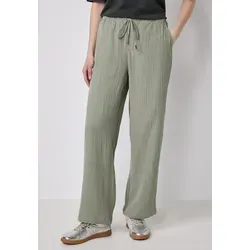 Street One Studio Damen Musselin Wide Leg Hose - Pale Mud Green, Größe 38W/30L - Damen-Hosen im Loose Fit mit High Waist und Wide Legs, seitlichen Taschen und elastischem Bund für perfekten Tragekomfort aus 100% Baumwolle.