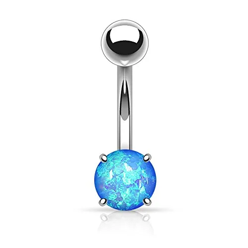 Piercingfaktor Bauchnabelpiercing Chirurgenstahl Bauch Bauchnabel Piercing Banane Stecker Anhänger mit eingefassten Opal Silber Opal Hellblau
