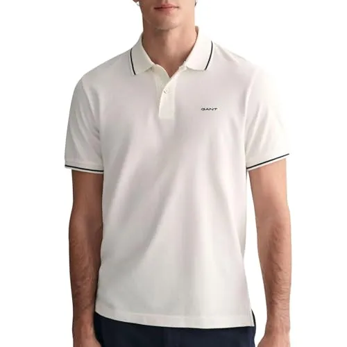 Gant Poloshirt Weiß für Herren Größe S - Herren Plussize Poloshirt von Gant, aus 100% Baumwolle, mit stylishen Kontraststreifen und bequemem Polokragen – ideal für lässige Anlässe.
