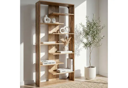 FINEBUY Bücherregal FB115162 aus Massivholz – 200cm Standregal mit natürlicher Holzmaserung - Elegantes Standregal aus massivem Mangoholz mit klaren Linien. Perfekt für Bücher und Dekoration, bietet es viel Stauraum und verleiht jedem Raum einen modernen Touch.