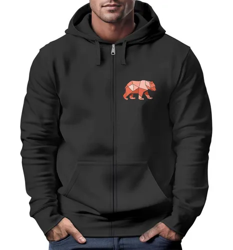 Neverless Sweatjacke Zip-Hoodie Herren Sweatjacke Polygon Print Bär Outdoor Print Motiv