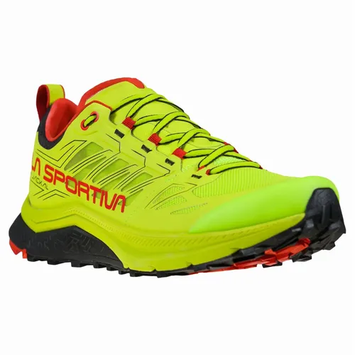La Sportiva Trail-Laufschuhe Jackal für Herren - Langstrecke in neongelb/goji, Größe 41,5 - Laufschuhe für Offroad-Langstrecken mit innovativer Infi nitoo-Technologie für optimale Energierückgabe und hervorragende Dämpfung. Ideal für Ultra-Marathon mit bequemem Fit und Schutz vor Steinen.