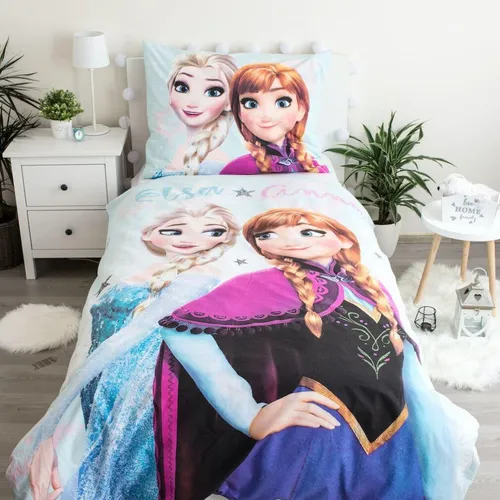 Disney Frozen Wendebettbezug - Eiskönigin Anna & Elsa - Bettdeckenbezug für 135/140x200 cm, aus 100% Baumwolle, mit wendbarem Design und beliebten Eiskönigin-Motiv. Ideal für kleine Fans von Anna und Elsa!