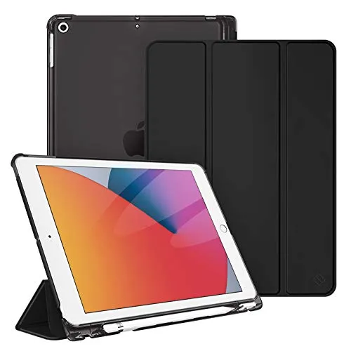 Fintie Hülle für iPad 9. Generation 2021/8. Gen 2020/7. Gen 2019 10.2 Zoll mit Stifthalter, ultradünne leichte Schutzhülle mit transparenter Rückseite und Auto Schlaf/Wach Funktion, Schwarz