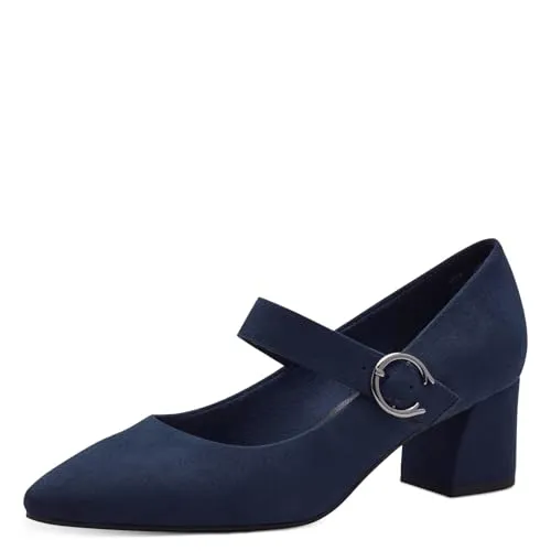 MARCO TOZZI Damen Pumps mit Riemen Spitz mit Blockabsatz, Blau (Navy), 40 EU