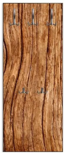 Wallario Wandgarderobe 50 x 125 cm aus Holz mit Holzstamm-Motiv und 5 Haken - Praktische Wandgarderobe aus stabiler MDF-Platte, ideal zur Aufbewahrung von Kleidung. Das ansprechende Holzstamm-Motiv sorgt für einen besonderen Akzent in Ihrem Eingangsbereich.