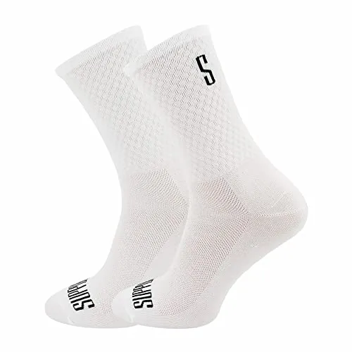 Support Herren-Fahrradsocken, atmungsaktive Technologie, rutschfeste Faser, unisex, einfarbig, Zubehör für Radfahren, Wandern, Klettern, White's 36-38 EU