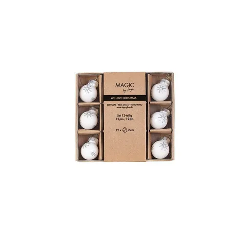 MAGIC by Inge Weihnachtsbaumkugel, Weihnachtskugeln Glas 2cm Schneeflocken Motiv 12er Set Just White