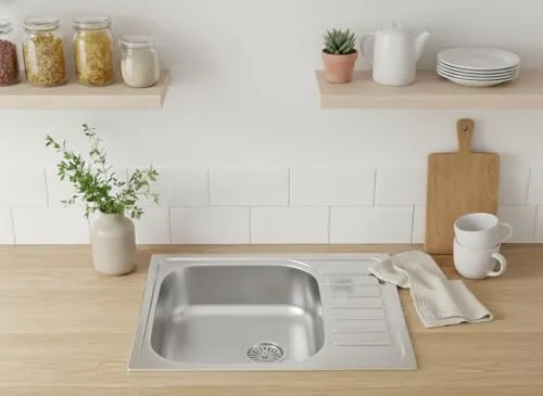 Faizee Möbel Edelstahlspüle 60x50,5 cm - Einbauspüle mit Abtropffläche, langlebig und leicht zu reinigen für jede Küche