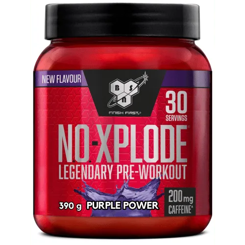 BSN Nutrition N.O.-Xplode Pre-Workout Pulver - Verzweigtkettige Aminosäuren (BCAA) mit 200 mg Koffein für mehr Energie und Konzentration beim Training, 30 Portionen in Purple Power Geschmack.
