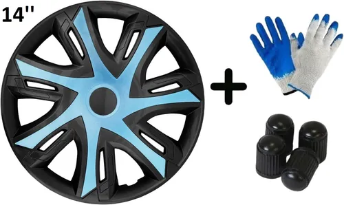 NRM N-Power Radzierblenden 4er Set 14 Zoll - Radkappen aus robustem ABS-Kunststoff in Blau-Schwarz, einfache Installation ohne Werkzeuge, ideal für einen stylischen Look Ihrer Felgen.