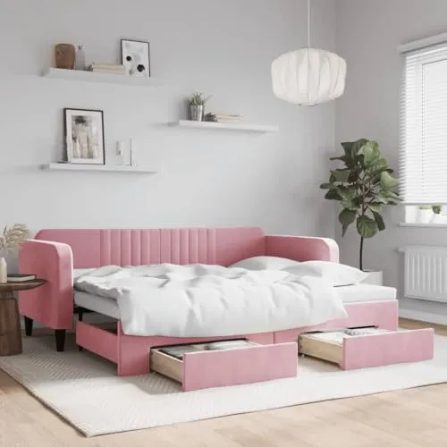 vidaXL Ausziehbares Tagesbett Rosa 90x200 cm mit Schubladen von vidaXL