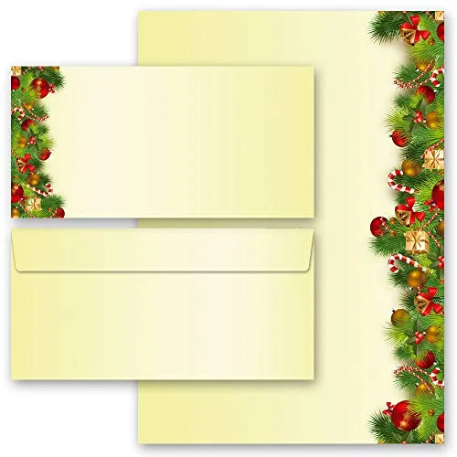Briefpapier Set, 20 tlg. Weihnachten, WEIHNACHTSGRÜSSE 10 Blatt Briefpapier + 10 passende Briefumschläge DIN LANG ohne Fenster
