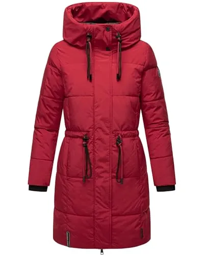 Navahoo Damen Wintermantel Zuckertatze XIV Dark Red Gr. L - Funktionsjacke: Warmer, taillierter Steppmantel mit Kapuze, wasser- und windabweisend, ideal für kalte Wintertage und stilvolle Übergangslooks.