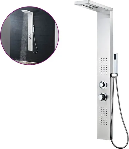 vidaXL Duschpaneel-System - Edelstahl Viereckig in Silber - Duschpaneele: Multifunktionales Duschpaneel-System mit 4 Modi (Regenfall, Wasserfall, Massagedüsen, Handduschkopf) für ein entspannendes Duscherlebnis und modernes Design.