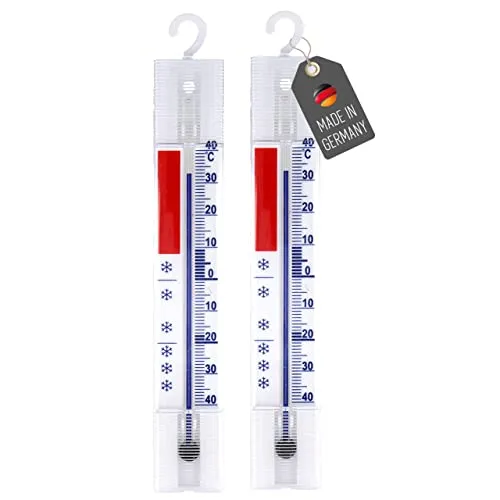 Lantelme 2 Stück Kühlschrankthermometer Set mit Haken zum Aufhängen Temperatur + - 40°C | Analog Thermometer für Lebensmittel in Kühlgeräte wie Kühlschrank Gefrierschrank Kühltheke und Kühltruhe