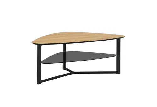 Wohnling Couchtisch WL7.319 Nierenförmig in Eiche Optik - Moderner Couchtisch mit nierenförmigem Design, stabiler Glasablage und braunem Metallgestell. Ideal für stilvolle Wohnräume und bis zu 20 kg belastbar.