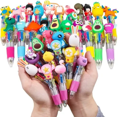 KAHEIGN 32Pcs 4-in-1 Multifarbe Kugelschreiber, 10cm Mini 4 Farben Cartoon-Stift Mit Einziehbar, 0,7mm Minen, Niedlich Tierisch für Büro Schulbedarf