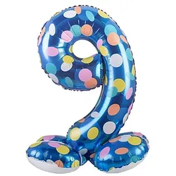 Folat 63979 Luftballon Ziffer 9 - Colorful Dots Blau, 72 cm, ideale Dekoration für Geburtstagsfeiern und besondere Anlässe