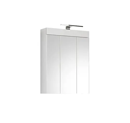 Spiegelschrank Snow - Weiß Hochglanz, 3 Türen - Spiegelschränke, eleganter Schrank mit Spiegelglasfront, flexibler Türanschlag und sechs Einlegeböden für optimalen Stauraum.