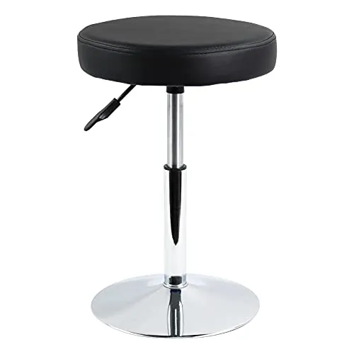 FURWOO Schemel Runder Kunstleder-Hocker, höhenverstellbar, Drehstuhl, Schreibtischstuhl, für Zuhause, Büro, klein (schwarz)