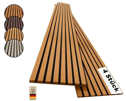 benzwood Akustikpaneele aus Holz, 4 Stück x 120x60cm (Wildeiche Natur) - Hochwertige Akustikpaneele für eine verbesserte Raumakustik. Reduziert Echos und sorgt für eine angenehme Atmosphäre. Umweltfreundlich und einfach zu montieren.