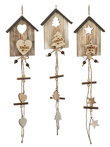 COM-FOUR® 3X Holzanhänger mit Klammer 13 x 10 cm - Weihnachtsdeko aus Holz - Aufhängung für Kalender und Fotos - Tür- und Fensterschmuck (3 Stück - Stern/Tanne/Herz)